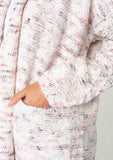 Speckled Shawl Collar Long Sleeve Knit Cardigan: Natural/Berry / S/M