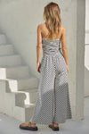 L8401 | Knit Cotton Spandex Striped Tube Strapless Jumpsuit: Cream Navy / S