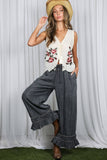 Flared Ruffle Hem Washed Chambray Crop Denim Pants VP83186: Washed Denim / M