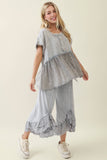 Mineral Washed Lace Ruffles Cropped Pants HP6931: Natural / S-M-L / 2-2-2