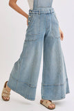 DENIM OVERALL WIDE-LEG JUMPSUIT : DENIM BLUE / Contemporary / M