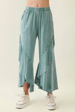 Mineral Washed Wavy Ruffle Cropped Pants HP7051: MossGreen / S-M-L / 2-2-2
