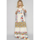 Vintage washed front pocket floral contrast dress: DENIM / L