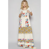 Vintage washed front pocket floral contrast dress: DENIM / M