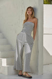 L8401 | Knit Cotton Spandex Striped Tube Strapless Jumpsuit: Cream Navy / S