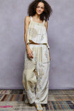 Solid lace patch detail woven pants: HONEY GOLD / S
