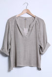 Linen cotton top with sleeve detail 15811: 50% linen 50% cotton / Taupe / One size