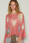 V-neck colorful flower print light weight sweater SALE: OLIVE / S