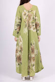 Flowy floral linen dress with 2 pockets 14945: 100% linen / Khaki / One size