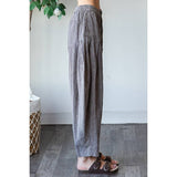 WASHED PLEAT DETAIL COTTON LINEN PANTS: SLATE / S-M-L-XL(2-2-2-2)