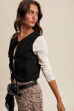 Colored Denim Tie-Front Vest LVT018: Mocha / S