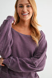Raw Edge Waffle Knit Boatneck Pullover: DARK PLUM / S:M:L (2:2:2)