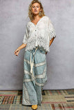 Crochet Trim Neckline Short Sleeve Jacket Top: NATURAL / Os