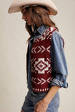 Southwestern Button-Up Vest LSW0977: Burgundy / M