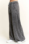 Mineral Wash Side Knit detail wide leg pants HE5878P: Silver Grey / S-M-L / 2-2-2