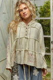 Long sleeve double gauze embroidery shirring woven top: NATURAL / S