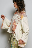 Long sleeve double gauze printed woven contrast top: CREAM / S