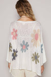V-neck colorful flower print light weight sweater SALE: IVORY / S