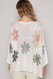 V-neck colorful flower print light weight sweater SALE: IVORY / S