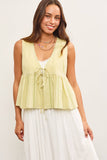 TIE FRONT SLEEVELESS PEPLUM TOP: White / S