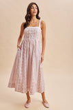COTTON FLORAL SLEEVELESS MAXI DRESS: CORAL ROSE / S