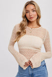 BELL SLEEVES POINTELLE PULLOVER: BEIGE / S