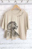 STAY WILD LEOPARD GRAPHIC LONG CROP TOP: Dusty mint