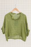 Linen top v-neck 23100 100% linen: Taupe