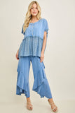 Mineral Washed Wavy Ruffle Cropped Pants HP7051: Ashed Black / S-M-L / 2-2-2