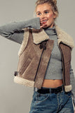 Sherpa Lined Cropped Biker Western Statement Vest: CAMEL / S-2/M-2/L-2