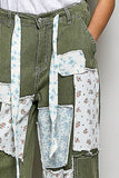 Patchwork Detail Denim Straight Fit Pants: DENIM MULTI / L