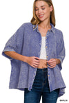 Washed Double Gauze Button Down Half Sleeve Shirt: DUSTY TEAL / 3-3 (S/M-L/XL)