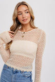 BELL SLEEVES POINTELLE PULLOVER: BEIGE / S