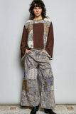 Long sleeve double gauze printed woven contrast top: CREAM / M