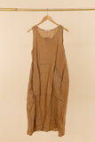 Sleeveless long dress 100% linen REF. 8466: WASABI