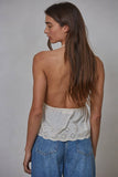 W2091 | Knit Cotton Eyelet Halter Plunge V-Neck Top: Cream / L