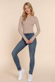 Long Sleeve Round Neck Cotton Spandex Rib Tee: OLV-olive / M