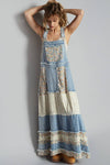 Vintage washed front pocket floral contrast dress: DENIM / L