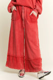 MineralWash Wide Pants with raw hem frayed details HP5536: Natural / S-M-L / 2-2-2