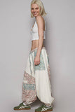Floral print patchwork twill joger pants: DENIM / S