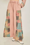Mineral Washed Boho Patch Tiered wide pants HP6619: Natural / S-M-L / 2-2-2