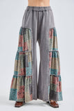 Mineral Washed Boho Patch Tiered wide pants HP6619: Charcoal / S-M-L / 2-2-2