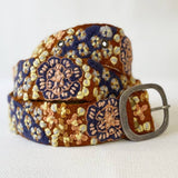 Blue Skies Floral Embroidered Wool Belt: Medium