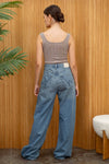 WASHED SEAMLESS CROP TOP: DENIM