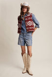 Southwestern Button-Up Vest LSW0977: Burgundy / S