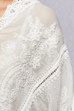 V-neck Short Sleeve Floral Embroidered Crochet Blouse Top: OFF WHITE / Os