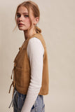 Colored Denim Tie-Front Vest LVT018: Mocha / M