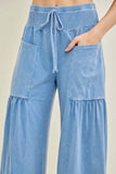 Mineral Washed Boho waist band wideleg cropped pants HP5900 : Ashed Black / S-M-L / 2-2-2