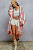 Striped pattern toggle button Berber sweater hoodie cardigan: PINK MULTI / M