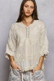 V-neck Short Sleeve Floral Embroidered Crochet Blouse Top: NATURAL / Os
